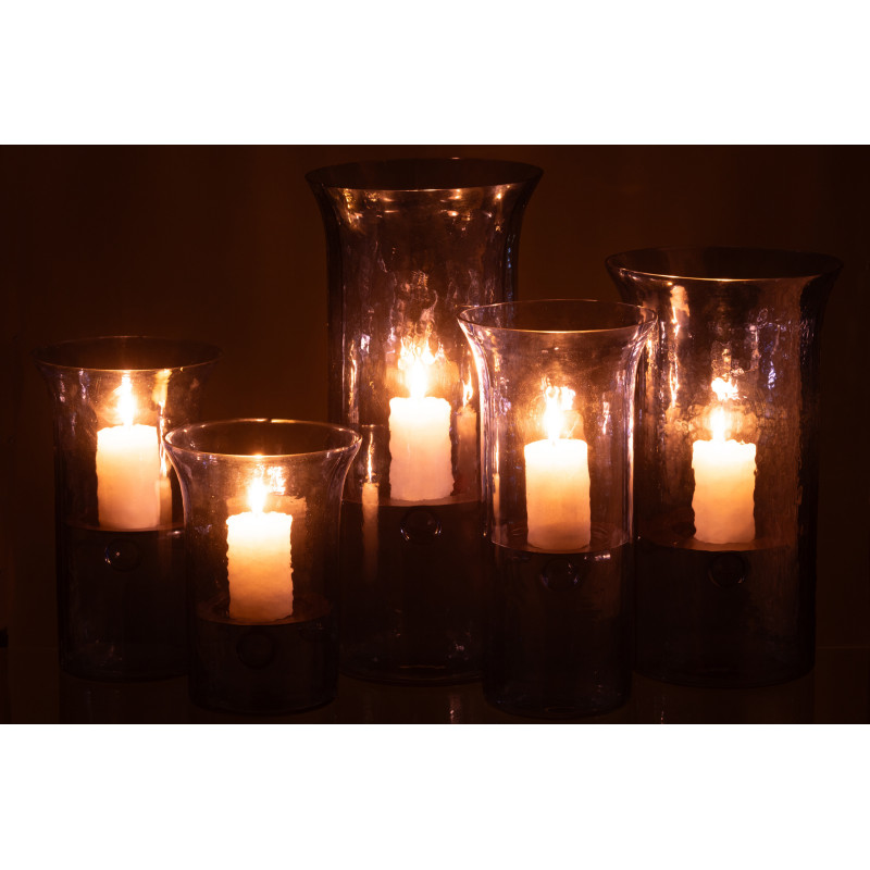 Grand Photophore moderne cylindrique Hauteur 41 cm en Verre Bleu Métal Noir Tarifa - 7