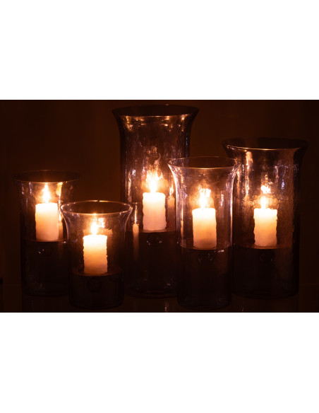 Grand Photophore moderne cylindrique Hauteur 41 cm en Verre Bleu Métal Noir Tarifa - 7