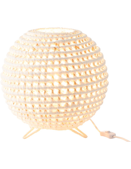 Lampe à poser originale Boule 35 cm en Rotin Blanc Torsadé Métal Zyka - 2