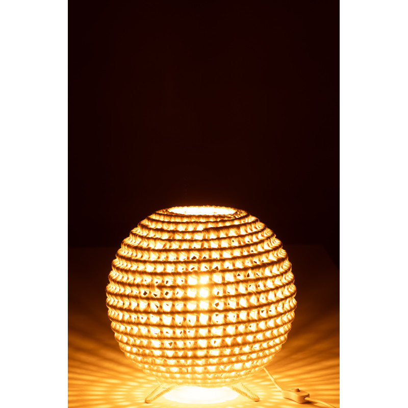 Lampe à poser originale Boule 35 cm en Rotin Blanc Torsadé Métal Zyka - 3