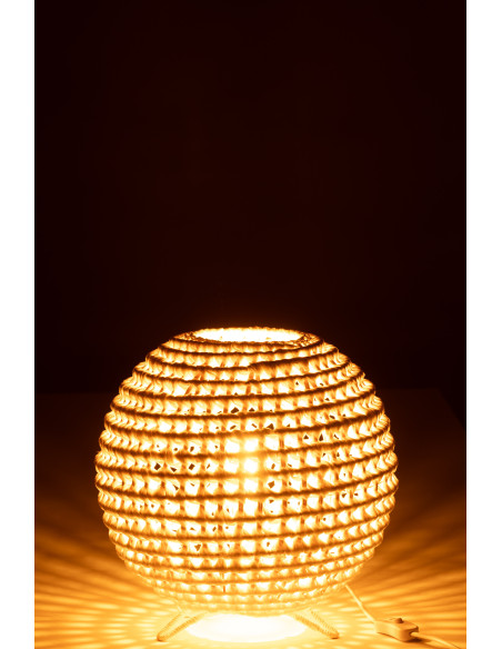 Lampe à poser originale Boule 35 cm en Rotin Blanc Torsadé Métal Zyka - 3