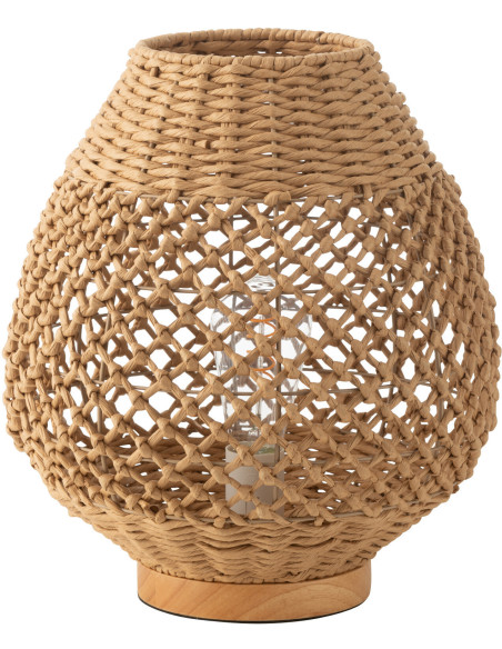 Lampe à poser bohème Hauteur 35 cm en Rotin Naturel Torsadé Métal Kazu - 1