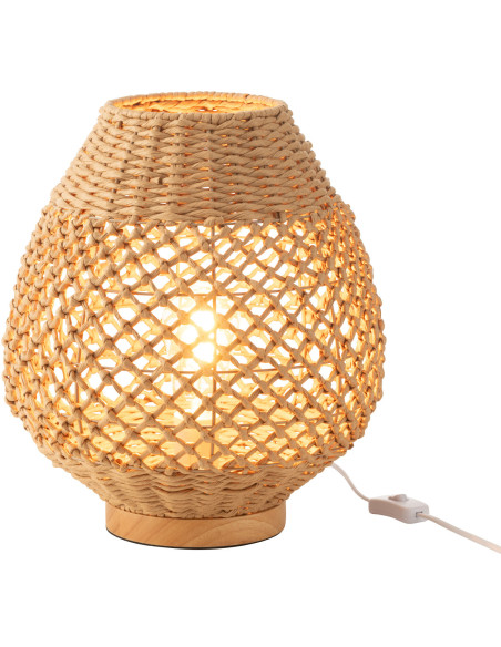 Lampe à poser bohème Hauteur 35 cm en Rotin Naturel Torsadé Métal Kazu - 2