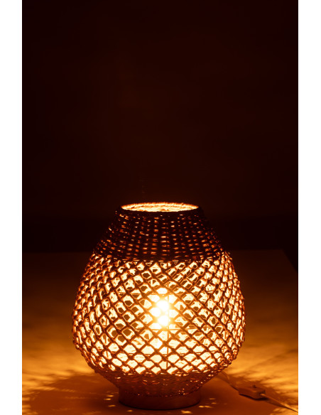 Lampe à poser bohème Hauteur 35 cm en Rotin Naturel Torsadé Métal Kazu - 3