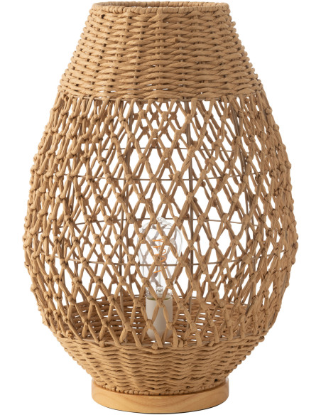 Grande Lampe à poser bohème Hauteur 54 cm en Rotin Naturel Torsadé Métal Kazu - 1