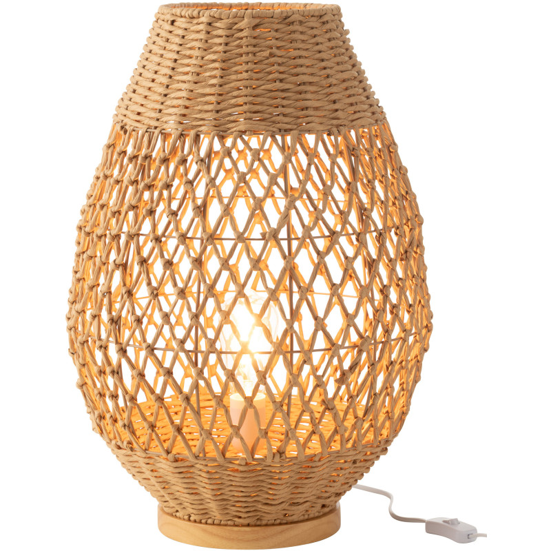 Grande Lampe à poser bohème Hauteur 54 cm en Rotin Naturel Torsadé Métal Kazu - 2