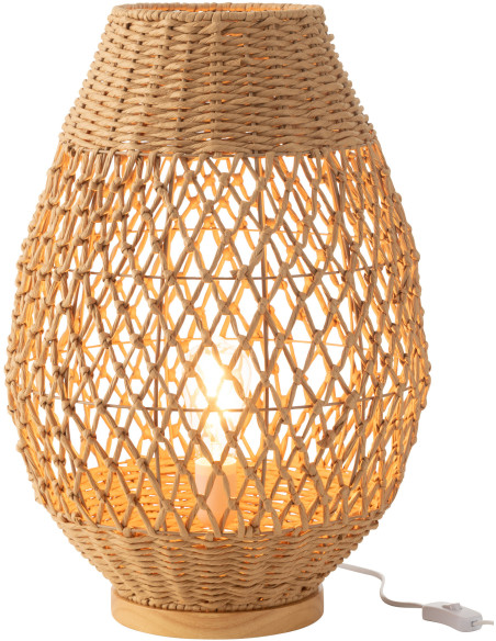 Grande Lampe à poser bohème Hauteur 54 cm en Rotin Naturel Torsadé Métal Kazu - 2