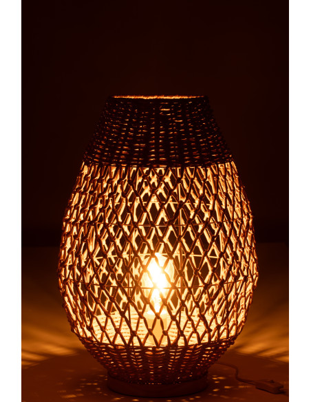 Grande Lampe à poser bohème Hauteur 54 cm en Rotin Naturel Torsadé Métal Kazu - 3