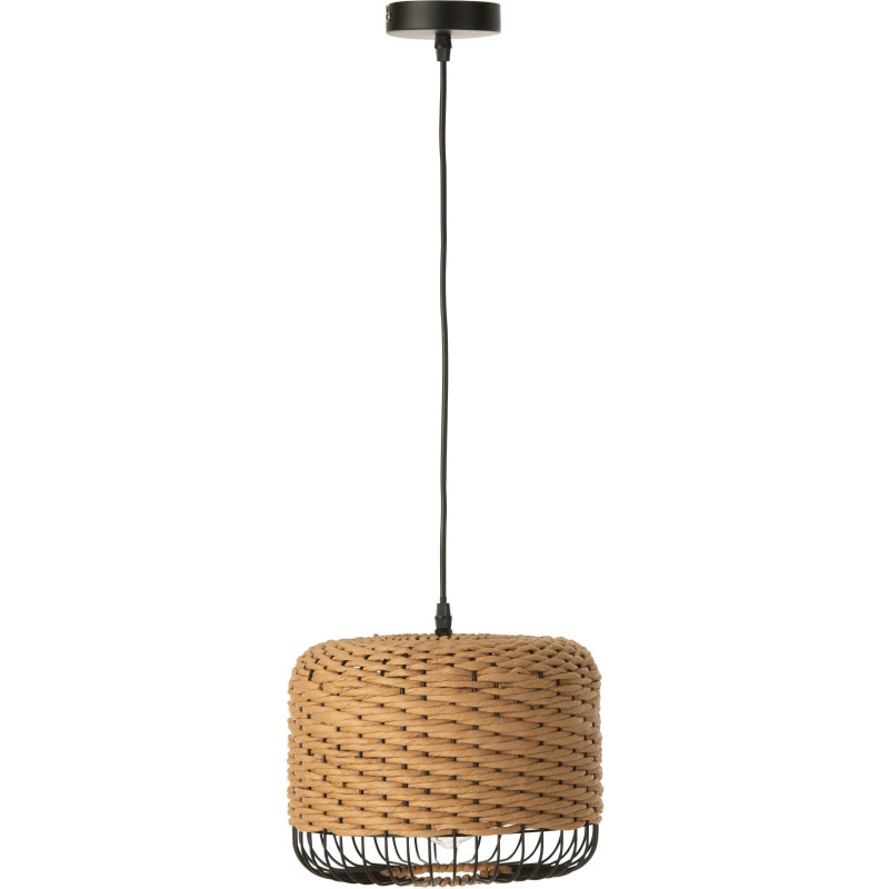 Suspension moderne africaine Diamètre 27 cm en Fibre Naturel Tressé Métal Noir Lemu - 1