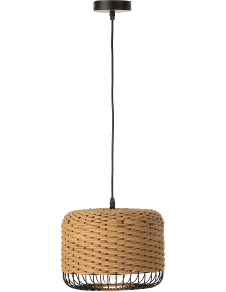 Suspension moderne africaine Diamètre 27 cm en Fibre Naturel Tressé Métal Noir Lemu - 1
