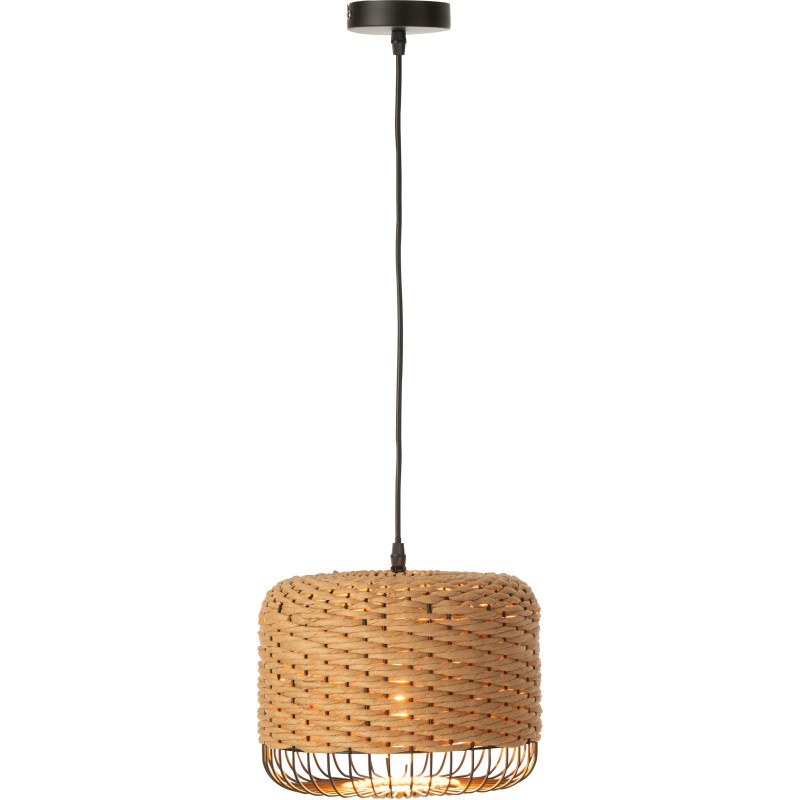 Suspension moderne africaine Diamètre 27 cm en Fibre Naturel Tressé Métal Noir Lemu - 3