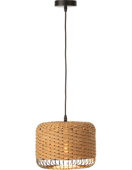 Suspension moderne africaine Diamètre 27 cm en Fibre Naturel Tressé Métal Noir Lemu - 3