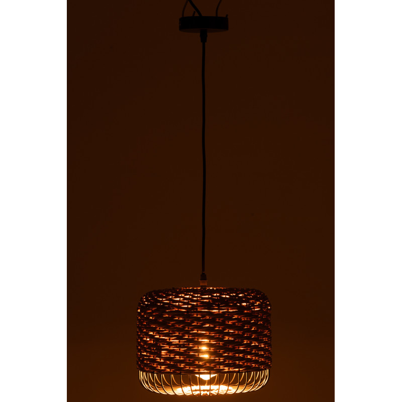 Suspension moderne africaine Diamètre 27 cm en Fibre Naturel Tressé Métal Noir Lemu - 4