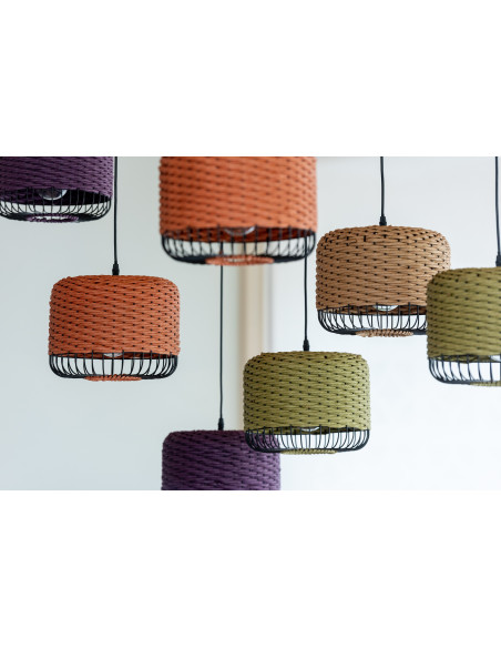 Suspension moderne africaine Diamètre 27 cm en Fibre Naturel Tressé Métal Noir Lemu - 5