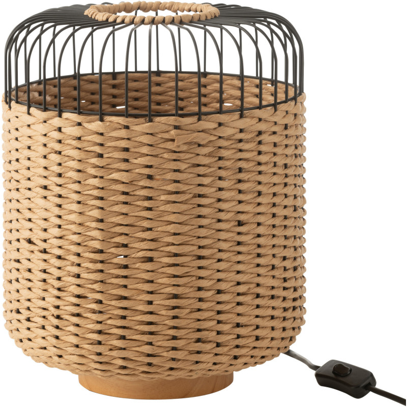 Lampe à poser moderne africaine Hauteur 34 cm en Fibre Naturel Tressé Métal Noir Lemu - 1