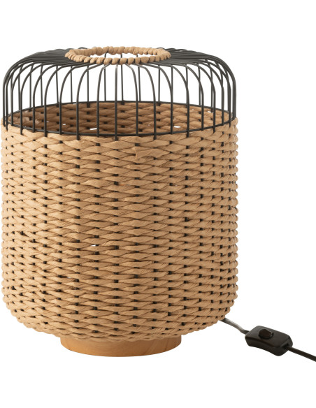 Lampe à poser moderne africaine Hauteur 34 cm en Fibre Naturel Tressé Métal Noir Lemu - 1