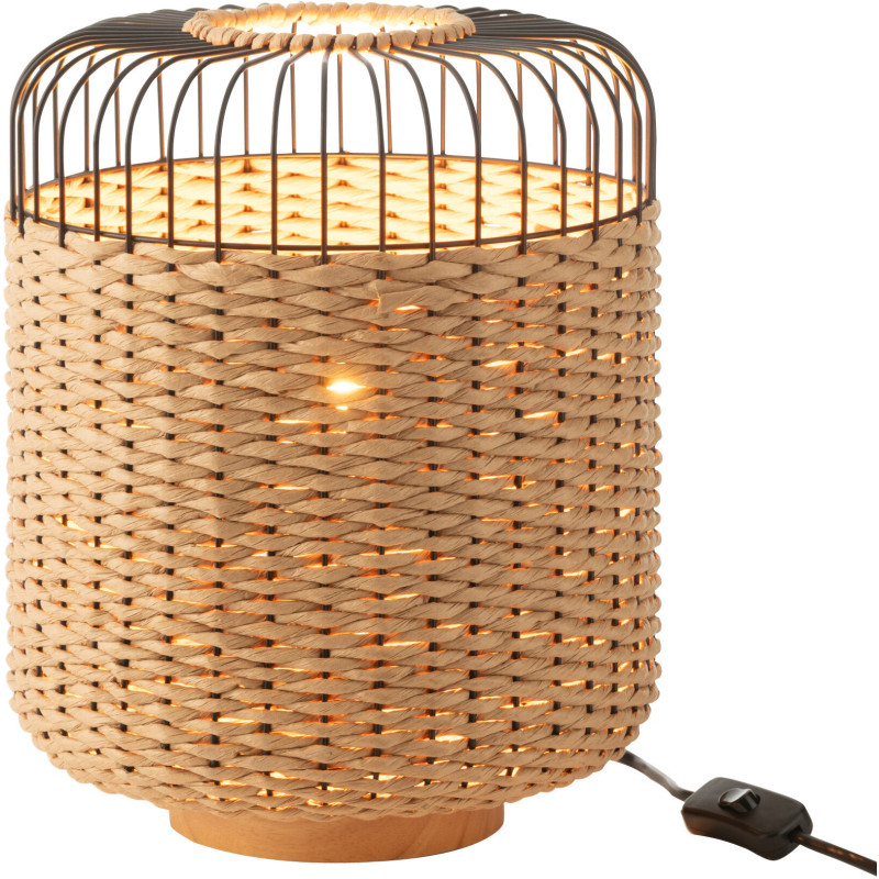 Lampe à poser moderne africaine Hauteur 34 cm en Fibre Naturel Tressé Métal Noir Lemu - 2