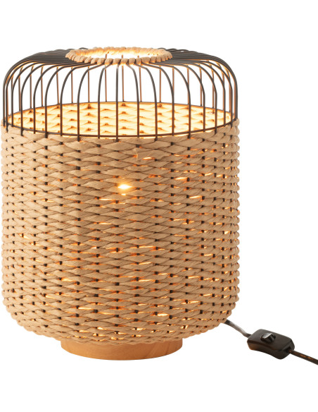 Lampe à poser moderne africaine Hauteur 34 cm en Fibre Naturel Tressé Métal Noir Lemu - 2