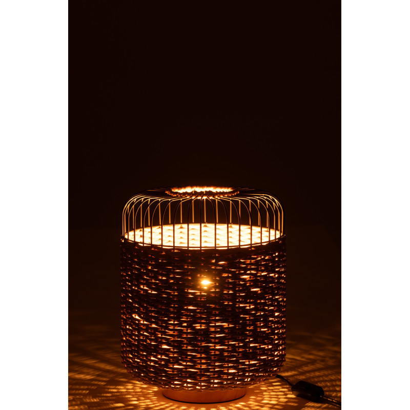 Lampe à poser moderne africaine Hauteur 34 cm en Fibre Naturel Tressé Métal Noir Lemu - 3