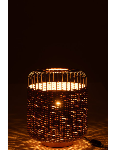 Lampe à poser moderne africaine Hauteur 34 cm en Fibre Naturel Tressé Métal Noir Lemu - 3