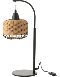 Lampe sur pied moderne africaine Hauteur 52 cm en Fibre Naturel Tressé Métal Noir Lemu - 1