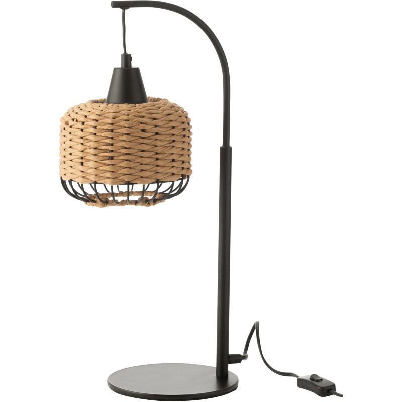 Lampe sur pied moderne africaine Hauteur 52 cm en Fibre Naturel Tressé Métal Noir Lemu - 1