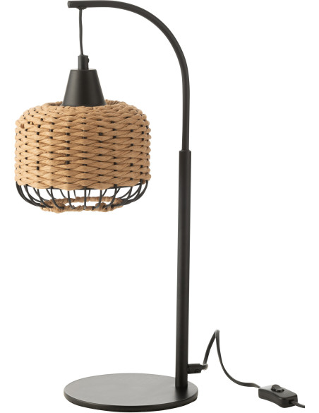 Lampe sur pied moderne africaine Hauteur 52 cm en Fibre Naturel Tressé Métal Noir Lemu - 1
