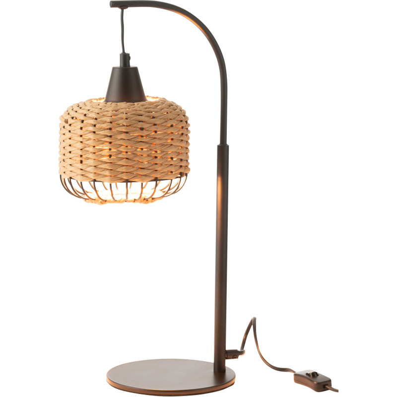 Lampe sur pied moderne africaine Hauteur 52 cm en Fibre Naturel Tressé Métal Noir Lemu - 2