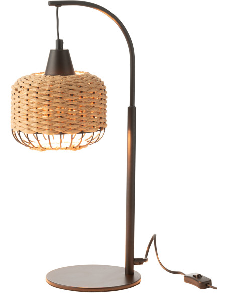 Lampe sur pied moderne africaine Hauteur 52 cm en Fibre Naturel Tressé Métal Noir Lemu - 2