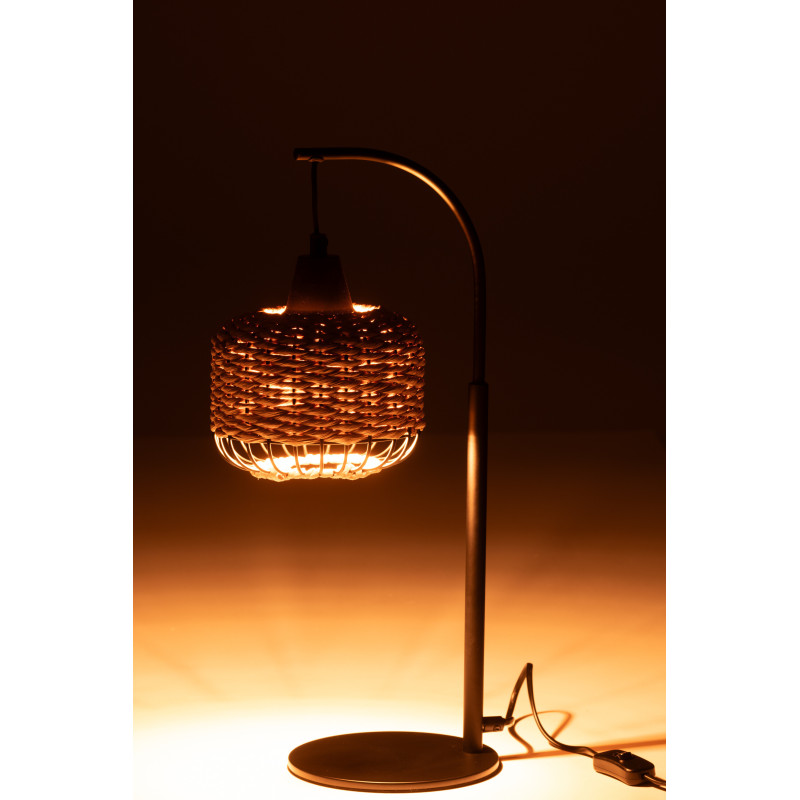 Lampe sur pied moderne africaine Hauteur 52 cm en Fibre Naturel Tressé Métal Noir Lemu - 3