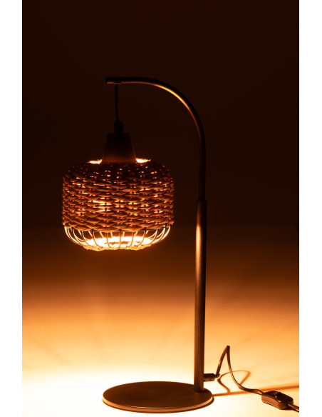 Lampe sur pied moderne africaine Hauteur 52 cm en Fibre Naturel Tressé Métal Noir Lemu - 3