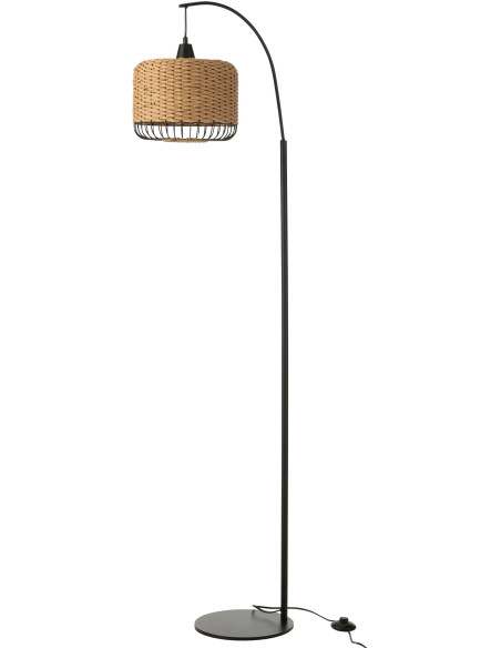 Lampadaire sur pied moderne africain Hauteur 168 cm en Fibre Naturel Tressé Métal Noir Lemu - 1