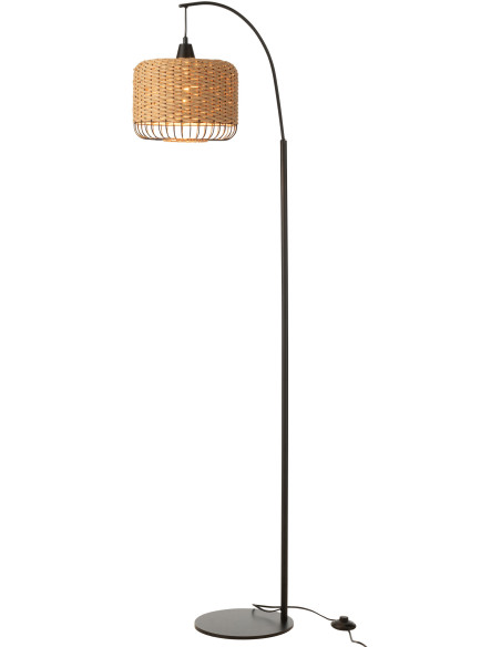 Lampadaire sur pied moderne africain Hauteur 168 cm en Fibre Naturel Tressé Métal Noir Lemu - 2