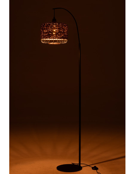 Lampadaire sur pied moderne africain Hauteur 168 cm en Fibre Naturel Tressé Métal Noir Lemu - 3