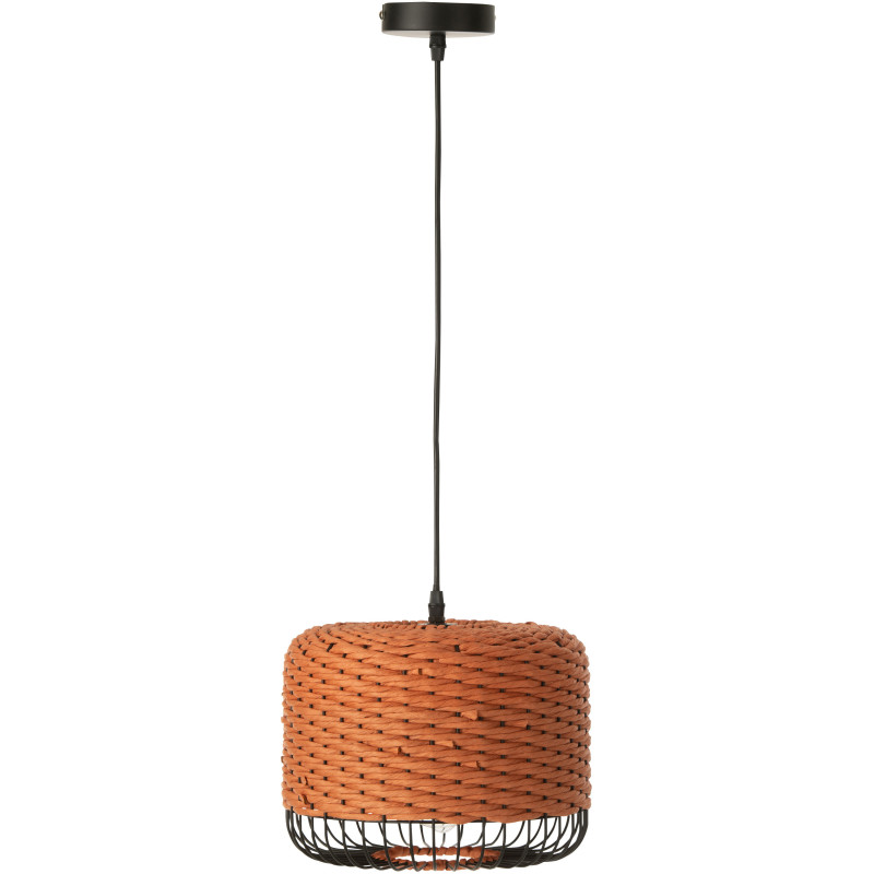 Suspension moderne africaine Diamètre 27 cm en Fibre Orange Tressé Métal Noir Lemu - 1