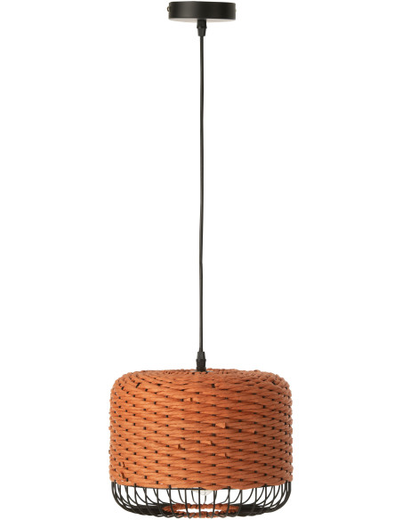 Suspension moderne africaine Diamètre 27 cm en Fibre Orange Tressé Métal Noir Lemu - 1