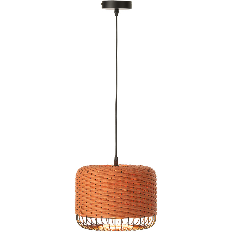 Suspension moderne africaine Diamètre 27 cm en Fibre Orange Tressé Métal Noir Lemu - 3