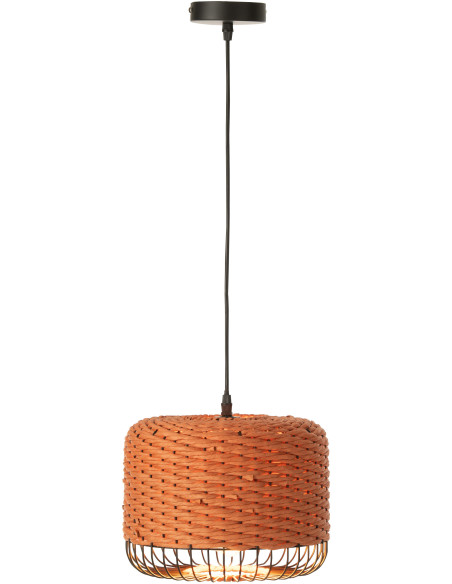 Suspension moderne africaine Diamètre 27 cm en Fibre Orange Tressé Métal Noir Lemu - 3