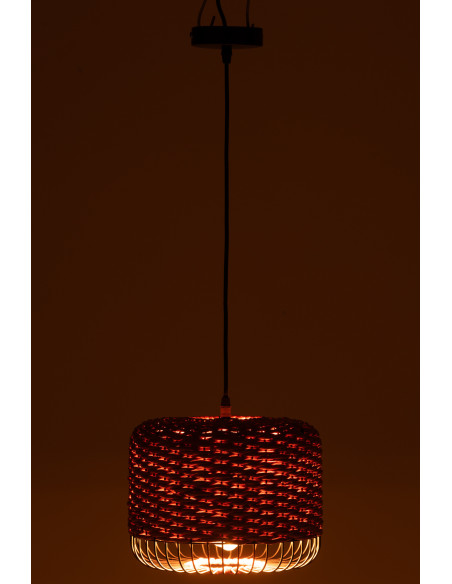 Suspension moderne africaine Diamètre 27 cm en Fibre Orange Tressé Métal Noir Lemu - 4