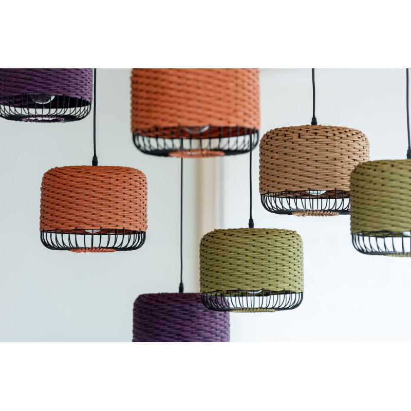Suspension moderne africaine Diamètre 27 cm en Fibre Orange Tressé Métal Noir Lemu - 5