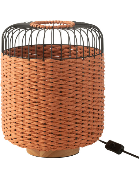 Lampe à poser moderne africaine Hauteur 34 cm en Fibre Orange Tressé Métal Noir Lemu - 1