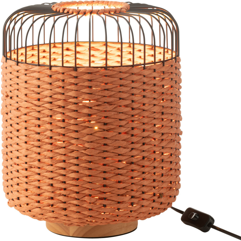 Lampe à poser moderne africaine Hauteur 34 cm en Fibre Orange Tressé Métal Noir Lemu - 2