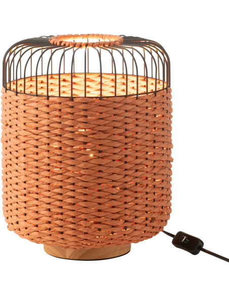 Lampe à poser moderne africaine Hauteur 34 cm en Fibre Orange Tressé Métal Noir Lemu - 2