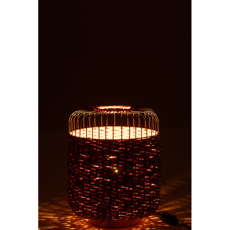 Lampe à poser moderne africaine Hauteur 34 cm en Fibre Orange Tressé Métal Noir Lemu - 3