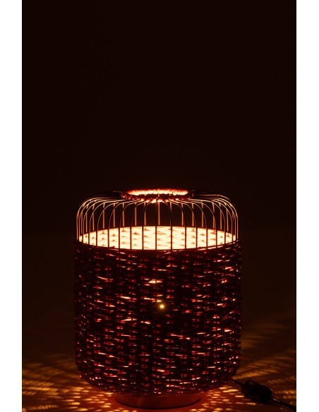 Lampe à poser moderne africaine Hauteur 34 cm en Fibre Orange Tressé Métal Noir Lemu - 3