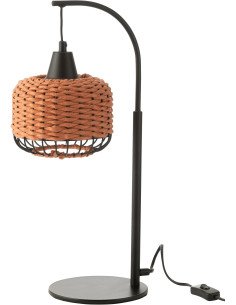 Lampe sur pied moderne africaine Hauteur 52 cm en Fibre Orange Tressé Métal Noir Lemu - 1