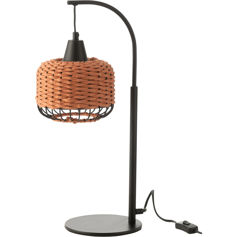 Lampe sur pied moderne africaine Hauteur 52 cm en Fibre Orange Tressé Métal Noir Lemu - 1