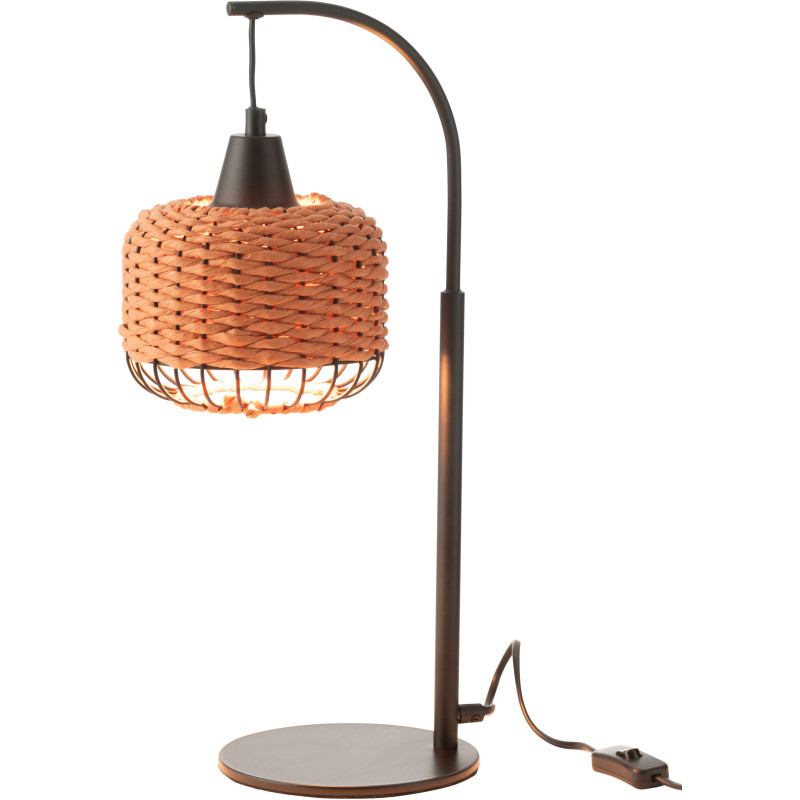 Lampe sur pied moderne africaine Hauteur 52 cm en Fibre Orange Tressé Métal Noir Lemu - 2