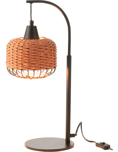Lampe sur pied moderne africaine Hauteur 52 cm en Fibre Orange Tressé Métal Noir Lemu - 2