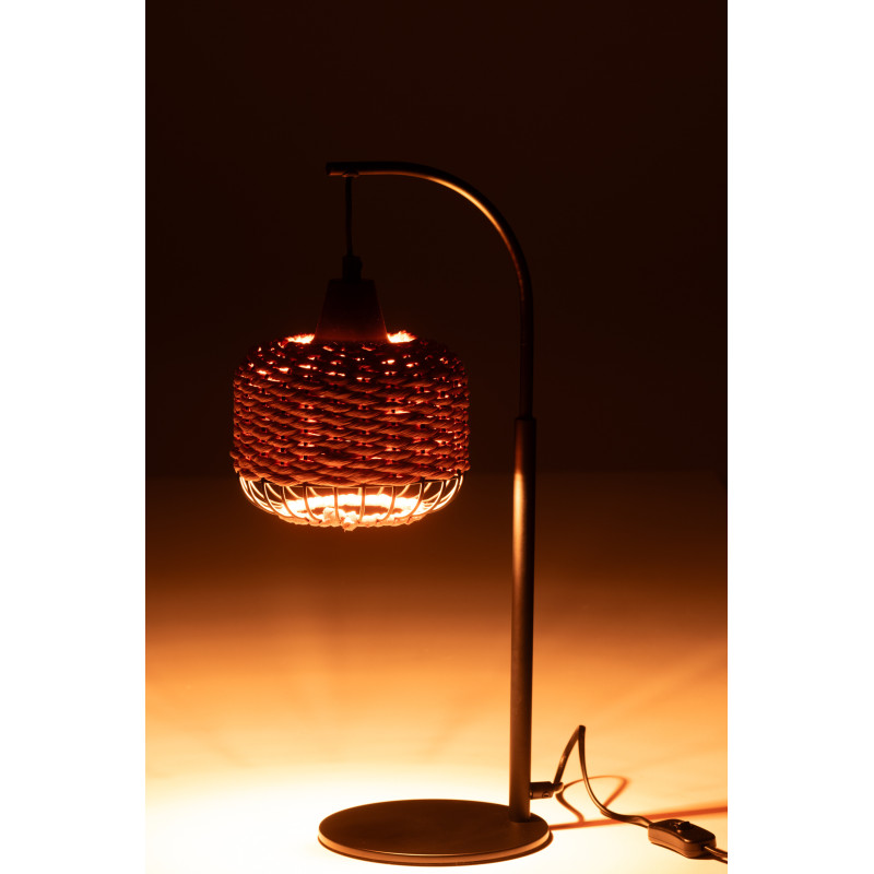 Lampe sur pied moderne africaine Hauteur 52 cm en Fibre Orange Tressé Métal Noir Lemu - 3